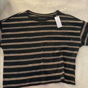 green, pink, white, and grey stripped cropped tee